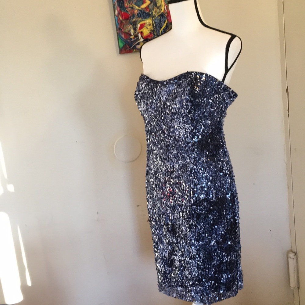 BNWT Alberto Makali white/blue sequin dress 14